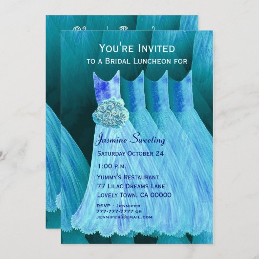 新婦付添人の昼食会かブランチの青い服V05 招待状 (正面/裏面)