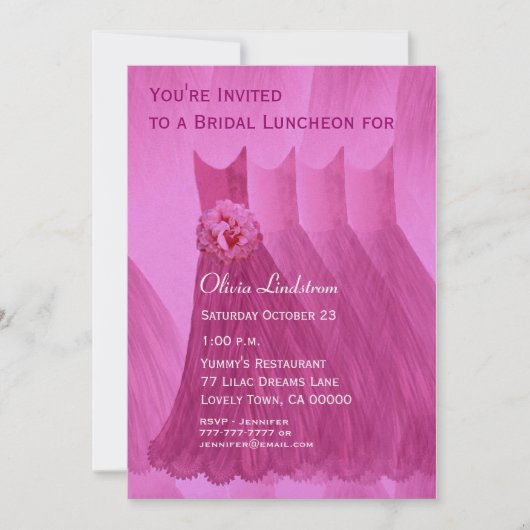新婦付添人の昼食会またはブランチのピンクの服 招待状 (正面)