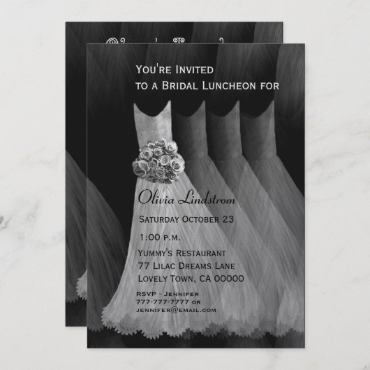 新婦付添人の昼食会またはブランチの銀製灰色の服 招待状 (正面/裏面)