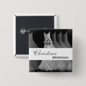 新婦付添人の結婚式ボタン-銀製のガウン 缶バッジ (正面&裏面)