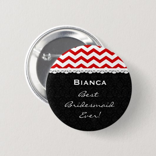 新婦付添人の結婚披露宴の赤いシェブロンのレースV16 缶バッジ (正面&裏面)