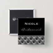 新婦付添人の銀および黒い孔雀の結婚式 缶バッジ (正面&裏面)