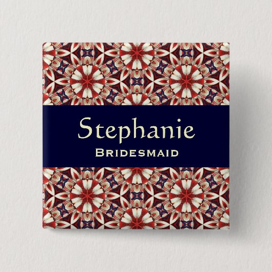 新婦付添人ボタンの赤い花パターンV2 缶バッジ (正面)