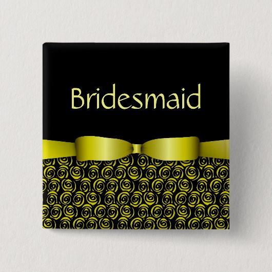 新婦付添人ボタン-金ゴールド--を結婚する100つのロゼット 缶バッジ (正面)