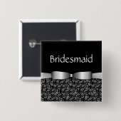 新婦付添人ボタン-銀--を結婚する100つのロゼット 缶バッジ (正面&裏面)