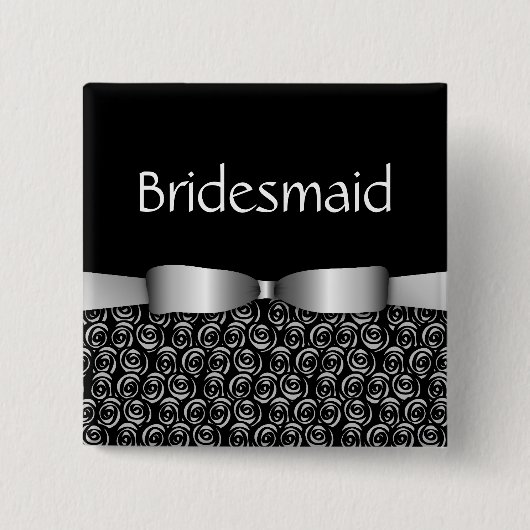 新婦付添人ボタン-銀--を結婚する100つのロゼット 缶バッジ (正面)