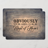 新婦付添人/メイド・オブ・オーナー（花嫁付き添い人）のおもしろいで素朴な木 招待状 (正面/裏面)