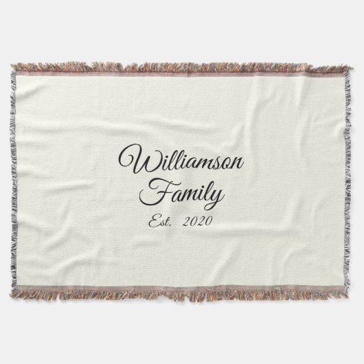 新婦新婦の姓、年、番号をカスタマイズ　アイボリー スローブランケット (正面)