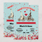 新婦新郎が自転車で会いに向かう漫画 招待状 (正面/裏面)