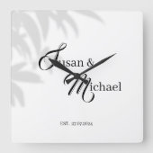 新婦新郎のブラック&ホワイトテーマクロック スクエア壁時計 (正面)