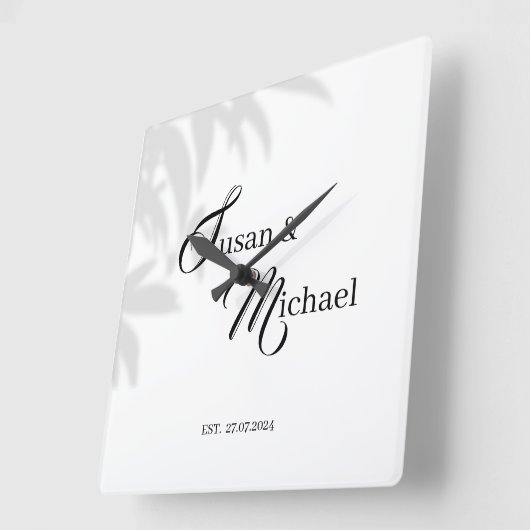 新婦新郎のブラック&ホワイトテーマクロック スクエア壁時計 (傾斜)