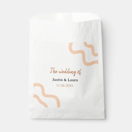 新婦新郎の名前と日付を桃色の結婚式 フェイバーバッグ (正面)
