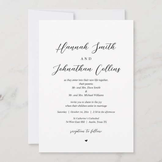 新婦新郎の教会式、両親も招待される 招待状 (正面)