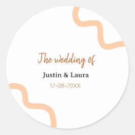 新婦新郎名前の日付桃の結婚式 ラウンドシール