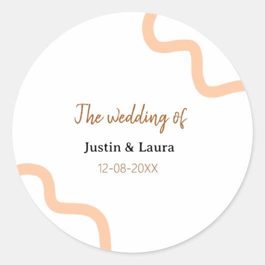 新婦新郎名前の日付桃の結婚式 ラウンドシール (正面)