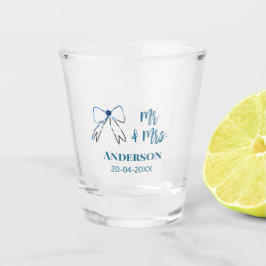 新婦新郎  名前 日付 結婚 記念品 リボン 青 緑 ショットグラス