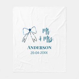 新婦新郎  名前 日付 結婚 記念品 リボン 青 緑 フリースブランケット
