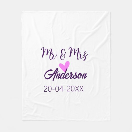 新婦新郎 家族名 日付 年 結婚 記念品 フリースブランケット (正面)