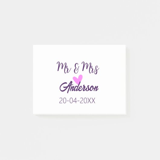新婦新郎 家族名 日付 年 結婚 記念品 ポストイット (正面)