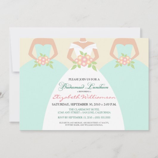 新婦&ブライズメイドブライダルルンチョン招待状（ミント） 招待状 (正面)