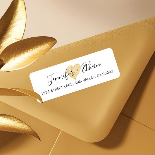 新婦+新郎結婚の |金ゴールドスタイリッシュラブハート ラベル