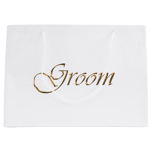 新婦、新郎、ゴールドスクリプトのエレガントな筆記体 ラージペーパーバッグ (正面)