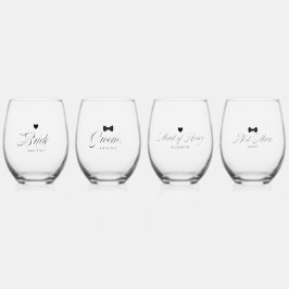 新婦，新郎，花婿介添人,メイド・オブ・オーナー（花嫁付き添い人）エレガント文字 ステムなしワイングラス