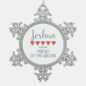 新婦・結婚式 5 ハート 新郎の友人 スノーフレークピューターオーナメント (正面)