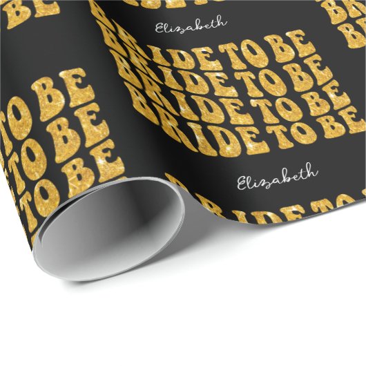 新婦Be金ゴールドグリッター文字Name, Black ラッピングペーパー (ロールコーナー)