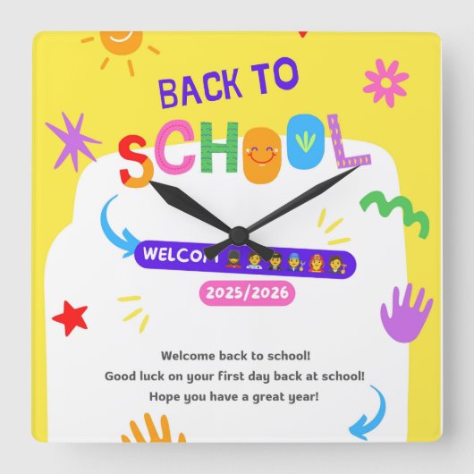 新学年の子ども用校時計 スクエア壁時計 (正面)