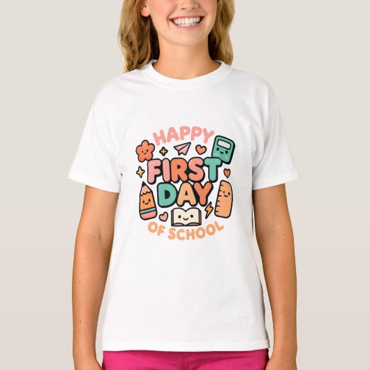 新学期おめでとう – かわいいバックトゥスクール Tシャツ (正面)