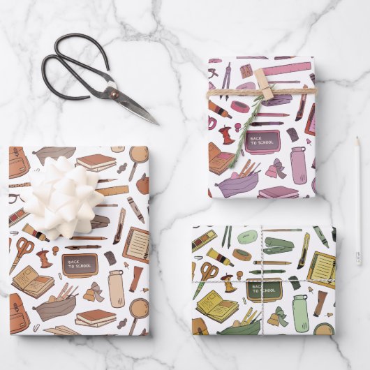 新学期おもしろいカラフルアイコン3 ラッピングペーパーシート (正面)