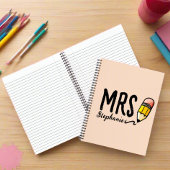 新学期かわいいピンクの鉛筆先生キッズ名 ノートブック