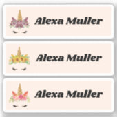 新学期かわいいユニコーンの名前ステッカー シール (正面)