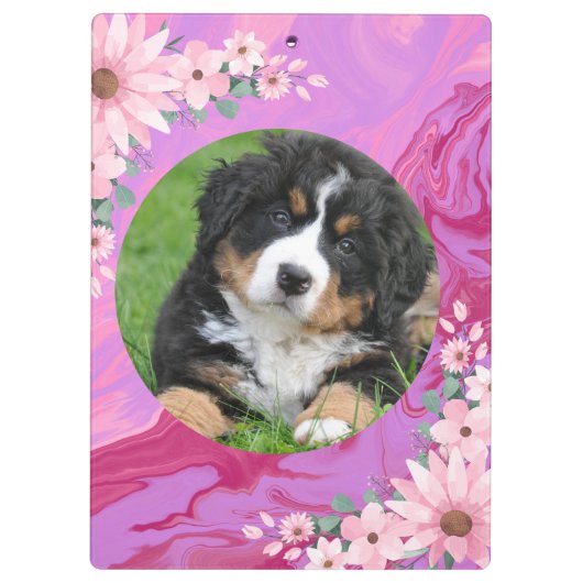 新学期かわいい犬ピンクのフローラ水色 クリップボード (裏面)