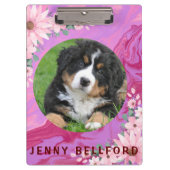 新学期かわいい犬ピンクのフローラ水色 クリップボード (正面)