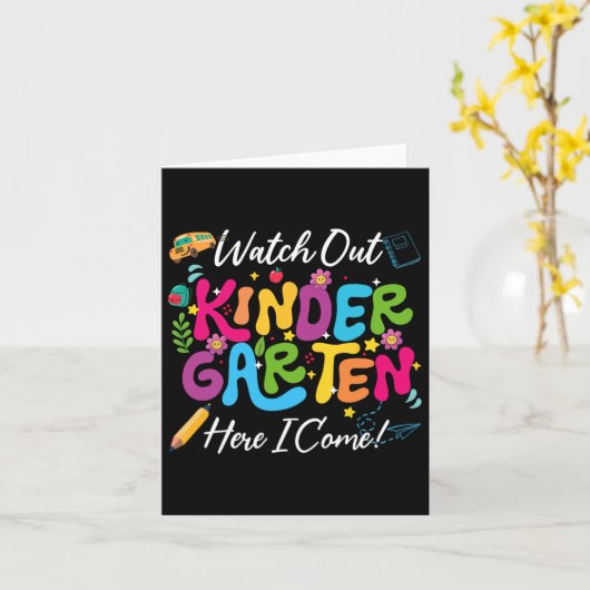 新学期ここで幼稚園を見て来 カード (黄色い花)