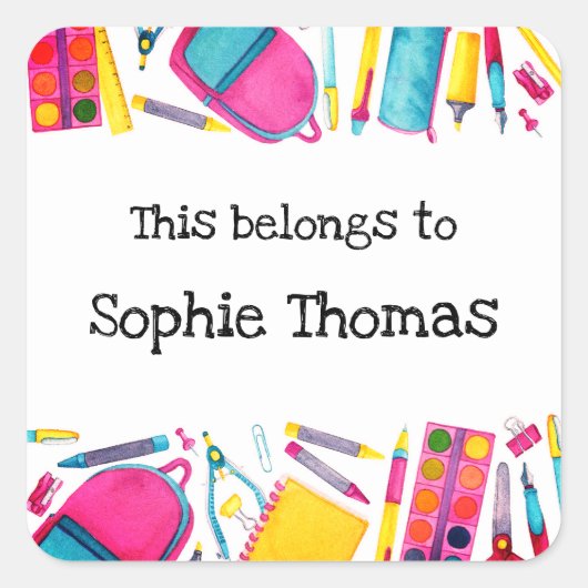新学期にぴったり!楽しくてカラフルなラベル スクエアシール (正面)