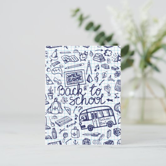 新学期の供給。 不完全なノートの装飾 ポストカード (スタンド正面)