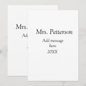 新学期の先生への感謝を伝える年組メッセージカード 招待状 (正面/裏面)