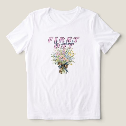 新学期の先生 女子学生の学校スタート トライブレンドTシャツ (デザイン正面)