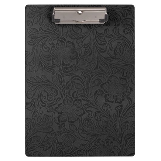 新学期の大学黒の素朴な革 クリップボード (正面)