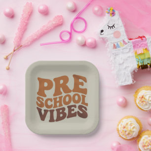 新学期の最初の日Pre-K Preschool Groovy ペーパープレート