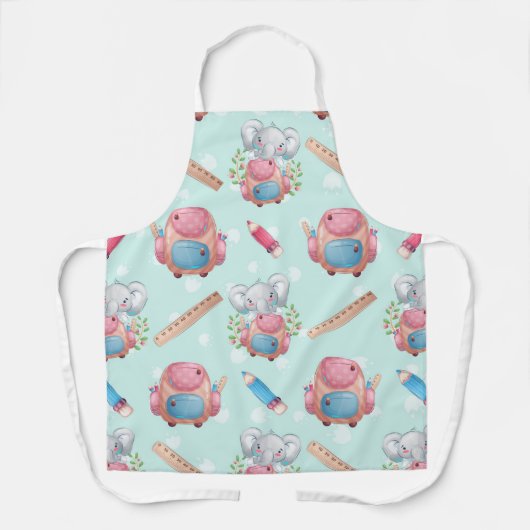 新学期の象のパターン エプロン (正面)