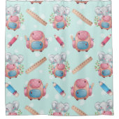 新学期の象のパターン シャワーカーテン (正面)