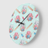 新学期の象のパターン ラージ壁時計 (傾斜)