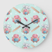 新学期の象のパターン ラージ壁時計 (正面)