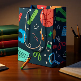 新学期の青い文房具セット ミディアムペーパーバッグ