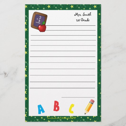 新学期の黒板の文房具dkは緑化します 便箋 (正面)