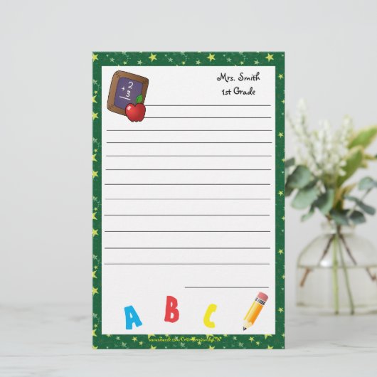 新学期の黒板の文房具dkは緑化します 便箋 (スタンド正面)